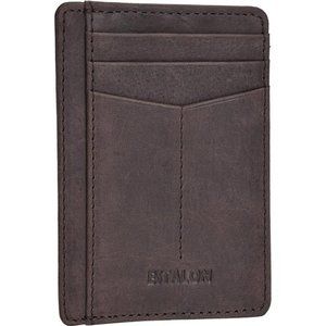 Real Leather Wallet Slim Credit Card Holder Minimal with ID Window Brown